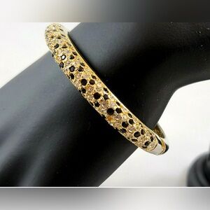 Elegant Gold Plated Bracelet with Black and Clear Crystals